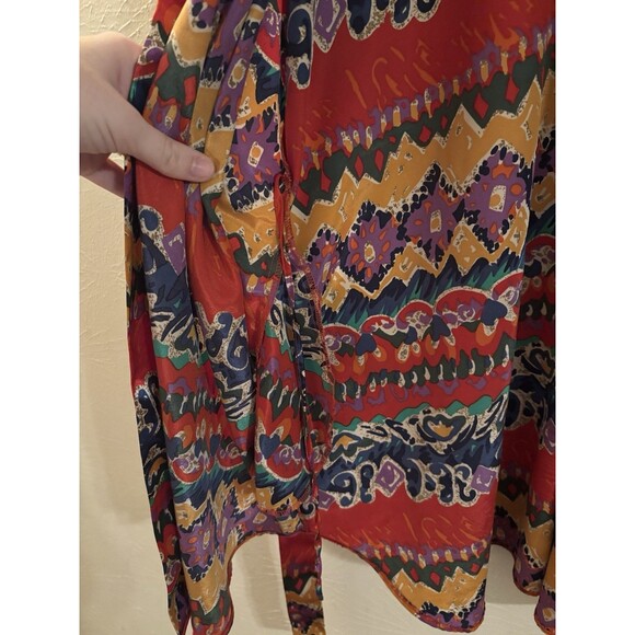 Vintage Size S/M Kathryn Short Red Robe Kimono Wrap Satin Retro Funky Disco - Picture 6 of 8